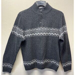 Daniele Blasi Mens Sweater Wool Large Fair Isle Dark Gray Pullover Button Preppy